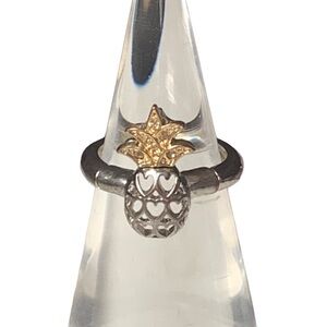 Pineapple Silver & Gold Plated Stretch Band Woman’s Ring Fashion Jewelry